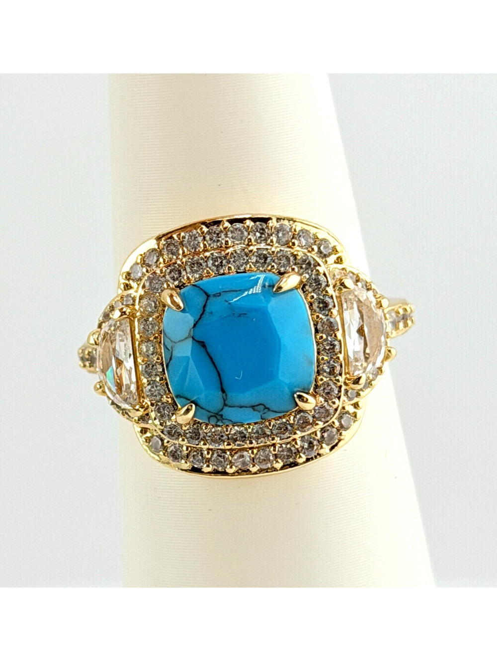 Bomb Party Ring Sz 7 "Say Less, Wear More" Turquoise Magnesite on Yellow Gold